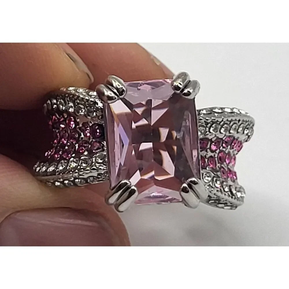 Chunky Estate Pink Diamond Ring Womens Engagement Ring Size 9